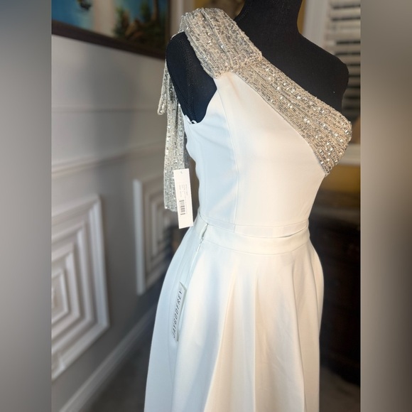 Gavin Jumpsuit With Satin Overskirt in Light Ivory, Silver & Diamond White - Picture 15 of 15